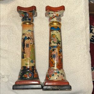 Handcrafted Geisha Multicolor Ceramic Candle Holders